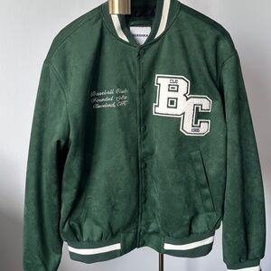 Green Suede Varsity Jacket
